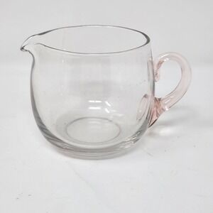 Vintage Clear Glass Creamer with Pale Pink Handle